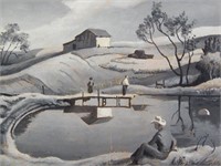 Thomas Hart Benton "Roosterville Farm" Painting