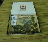 Cigar Box of Coins, Collectibles & More