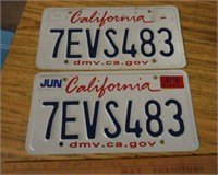 Matching Pair of California License Plates