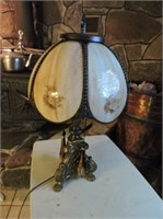 Slag glass lamp with heavy cast brass base