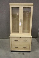 WOODEN LIGHTED CABINET, APPROX 33"x24"x77"
