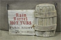 WOODEN RAIN BARREL DOUBLE SIDED SIGN
