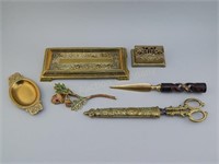 Miscellaneous Brass Desk Items.Pen Tray