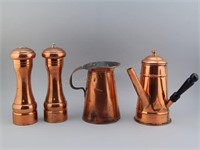 4 Copper Kitchen Items.Chocolate Pot.Grinders