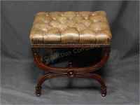 Antique Regency Rosewood X Base Footstool.Leather