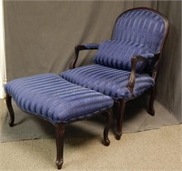 Italian Armchair & Ottoman.Rich Blue Fabric.Sigla