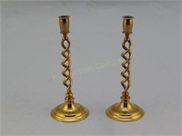 Pair of Miniature 1920s Brass Barley Twist Candles