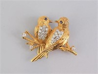 18K Gold.Diamonds. Birds on Branch Brooch
