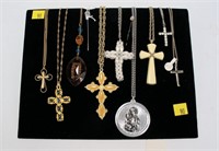 Lot, assorted cross necklaces, 2 straight pins