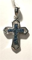 Sterling silver blue diamond cross pendant