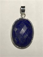 Sterling silver lapis lazuli beehive cut pendant,