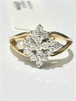 14K Yellow gold diamond cluster ring,