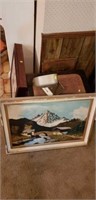 Estate lot of a painting, small table, and more.