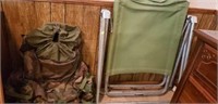 Estate lot of a lawnchair and a military bag