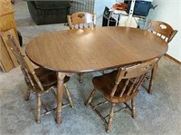 Dark Pine Table With Leaf & (4) Chairs