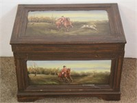 Wood Storage Box W/Painted English Rider Scene