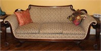 Vintage Upholstered Settee with Carved