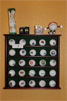 Wood Golf Ball Display Shelf with Contents