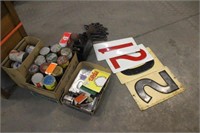 (2) BOXES OF VINTAGE OIL CANS, WITH BOX OF TIN