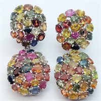 $1200 Silver Multi Color Sapphire Earrings