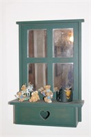 Green Mirrored Wood Knickknack Shelf &...