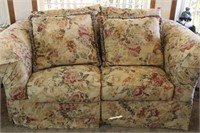 "Rowe" Floral Love Seat w/ Rolled Arms & Pillows