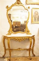 French Marble top Console with mirror