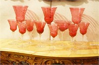 Set of 11 Cranberry glass stems