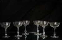 Six Etched Glass Champagne stems