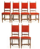 Set of Six Spanish Chairs Red Velvet