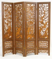 Chinese Pierce Carved hardwood four panel screen