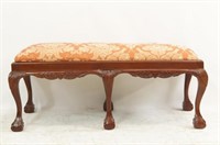 Chippendale Style Carved Bench with claw feet