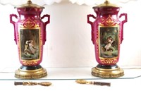 Pair French porcelain portrait lamps