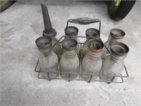 Glass oil bottles in carrying case