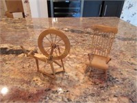 Small wooden spinning wheel and rocker