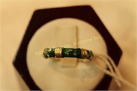 14K YELLOW GOLD AND GREEN ENAMEL RING