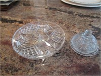 Pinwheel crystal platter and butter dish