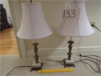 Pair of Glass w/Marble Based Lamps