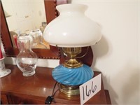 Beautiful Blue Swirl Glass Based Lamp w/White