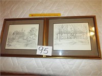 Set of Two Framed & matted Prints of Historical