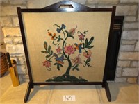 Antique Needlepoint Fireplace Cover 32" Square