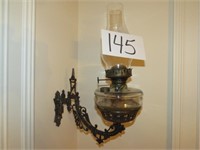 Antique Oil Lamp w/Cast Iron Wall Mount