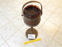 Vintage Barrel Smoke Stand w/Amber Glass