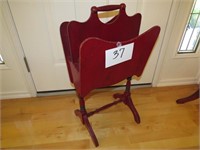 Vintage Red Painted Wooden Magazine Rack