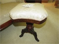 Small Antique Piano Stool w/Swivel Upholstered