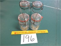 4 Clear Jars w/Glass Lids & Wire Holders 2 Small