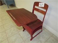 Vintage Red Pained School Desk & Chair