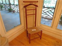 Dressing Chair W/Weaved Bottom & Coat Rack