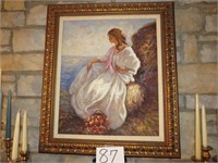 Large Framed Canvas Painting 27.5" W X 31" T (no