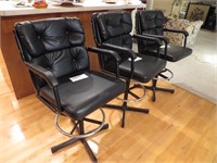Set of 3 Leather Swivel Bar Stools w/Arms Black